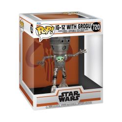 Star Wars: The Mandalorian POP! Deluxe Vinyl Bobblehead Figura IG-12 with Grogu 17 cm FUNKO