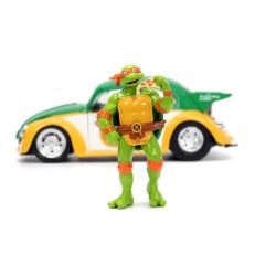 Teenage Mutant Ninja Turtles Vehículo 1/24 Hollywood Rides VW Drag Beetle con Michelangelo Figura Jada Toys