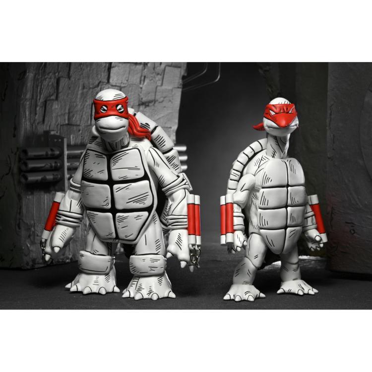 LAS PRIMERAS TORTUGAS VERSIÓN EN BLANCO Y NEGRO PACK 2 FIGURAS DE ACCIÓN A ESCALA 18 CM TORTUGAS NINJA  MIRAGE COMICS